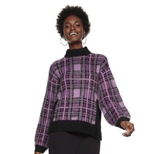 Nine West Women's Plaid Mock Neck Sweater